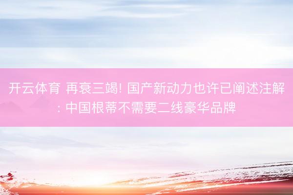 开云体育 再衰三竭! 国产新动力也许已阐述注解: 中国根蒂不需要二线豪华品牌